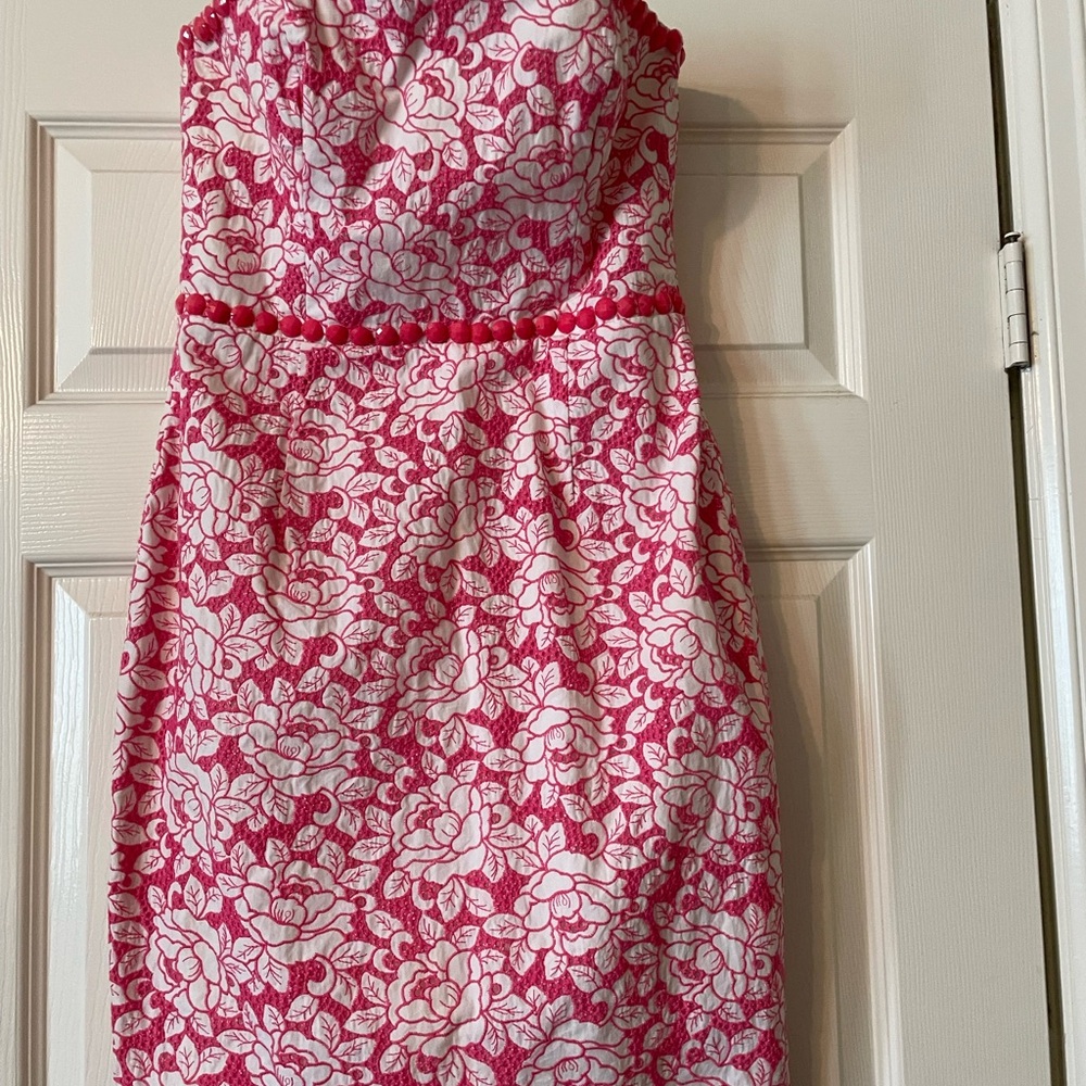 Pink and White Floral Strapless Dress